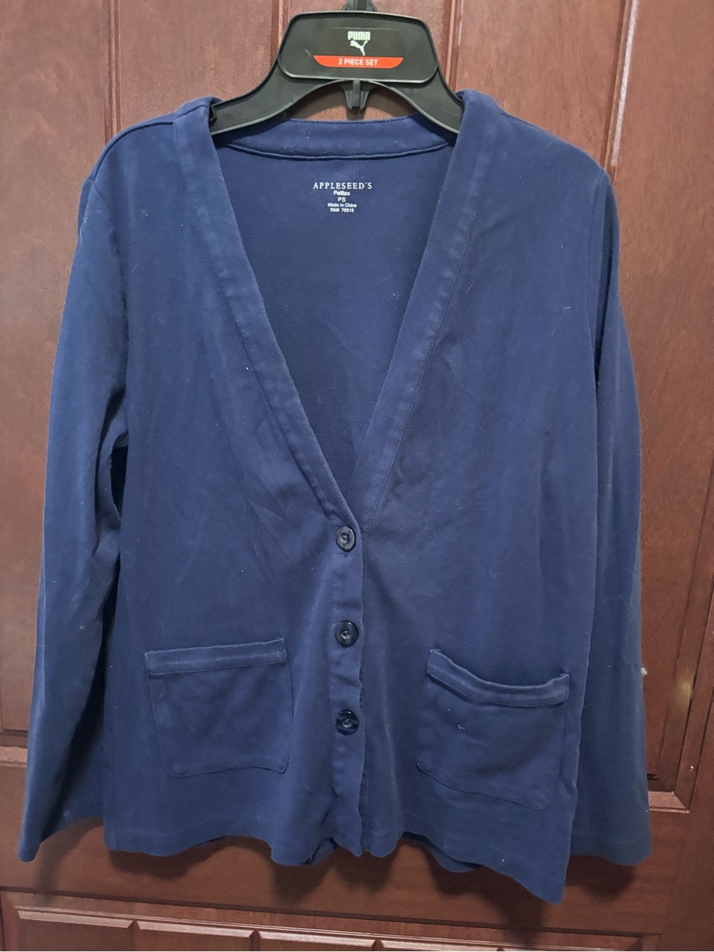 Appleseed's Navy Button-Up V-Neck Cardigan with Pockets